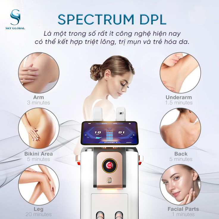 Máy triệt lông Spectrum DPL công nghệ ánh sáng xung giúp loại bỏ lông hiệu quả và an toàn