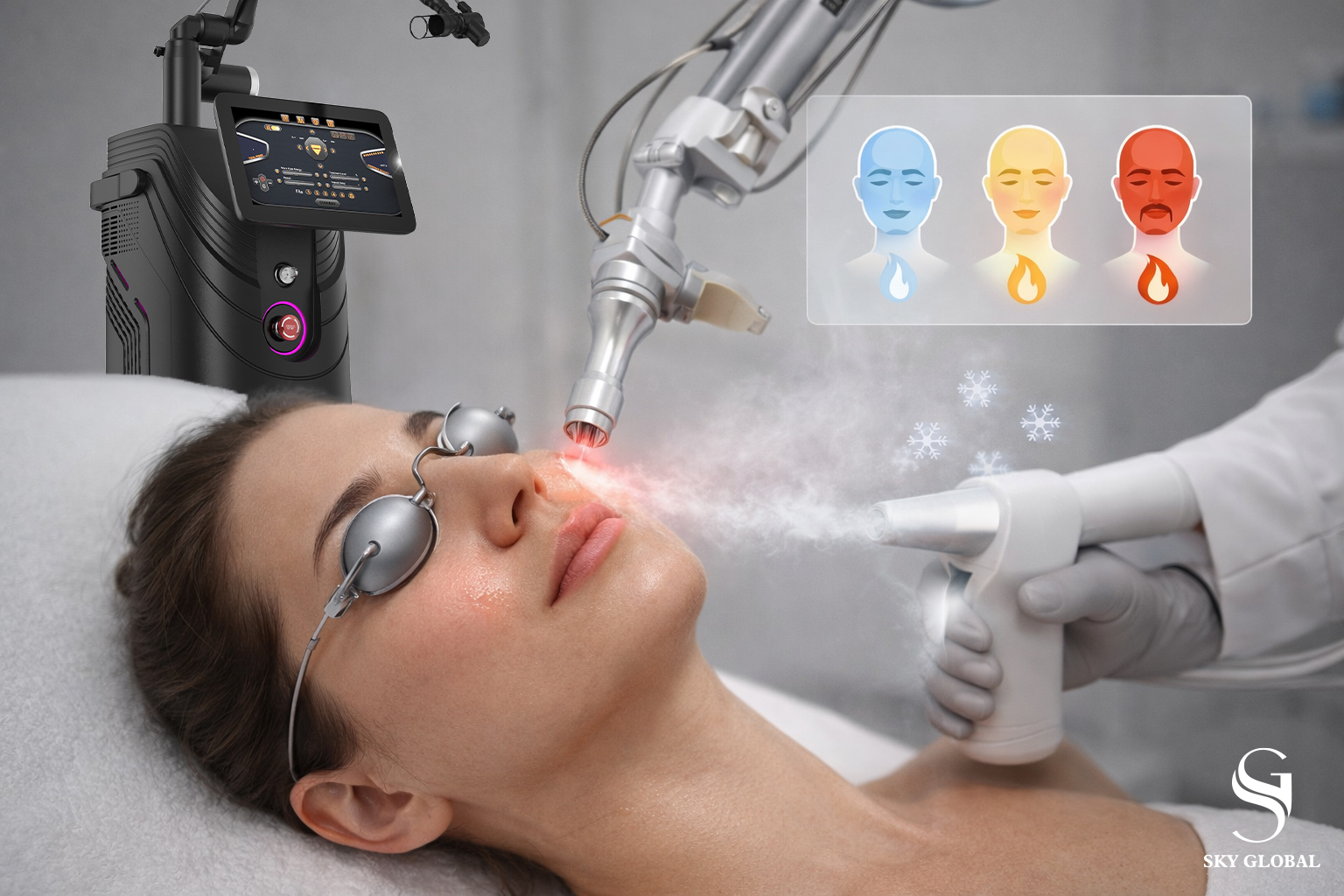 Bác sĩ thực hiện bắn Laser CO2 Fractional cho khách hàng giúp trả lời câu hỏi bắn laser có đau không.