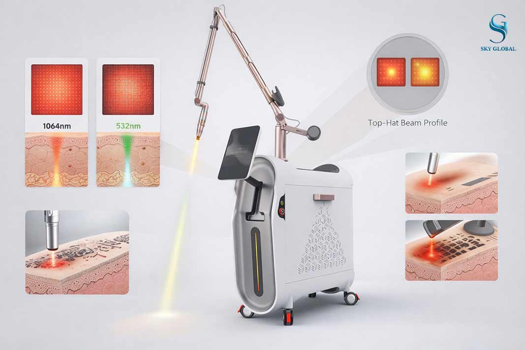Hệ thống Laser Q-Switched Nd:YAG trục khuỷu trị nám chân sâu phân phối bởi Sky Global