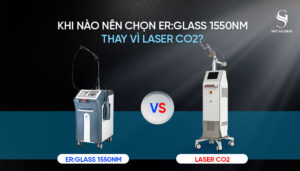Infographic so sánh laser ER:Glass 1550nm và laser CO2: hiệu quả, downtime, rủi ro, chi phí cho spa thẩm mỹ