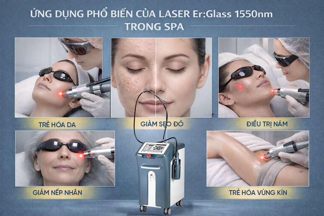 Thiết bị laser fractional ER:Glass 1550nm non-ablative với đầu tip chính xác, màn hình điều khiển hiện đại cho spa thẩm mỹ